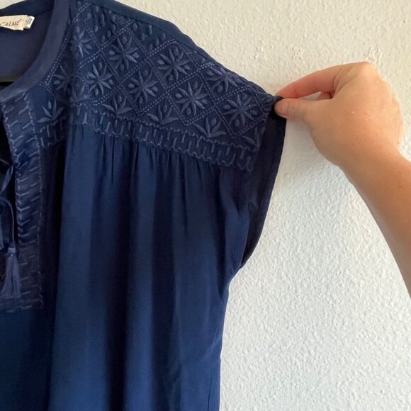 Johnny Was Calme Double Tassel Floral Embroidered Blue Boho Blouse Size Small - Picture 4 of 10